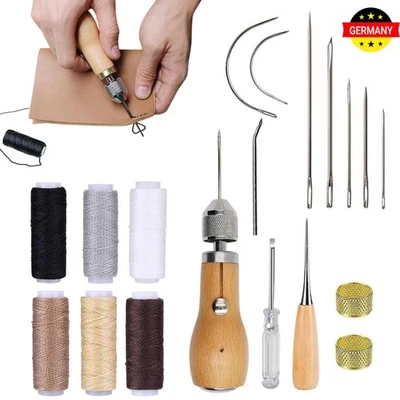 Leder Nähwerkzeug Set 18Stück Leder Nähset Enthalten Leder Nähnadeln Ledernadeln - Bild 1 von 4