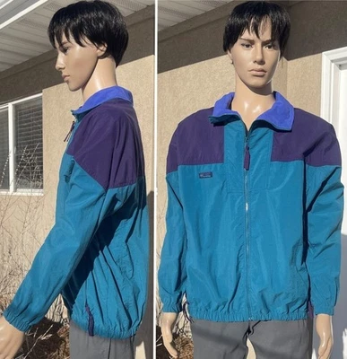 vtg 90's COLUMBIA wind jacket hip hop green purple color block windbreaker men L - Image 1 of 4