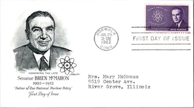 Vintage FDC Scott #1200 Artmaster Brien McMahon Senator Nuclear Policy c1962 - Image 1 of 3