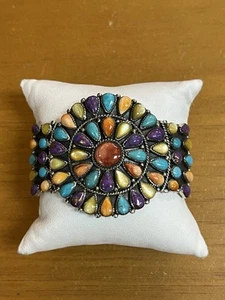 Kingman Southwest Mother Of Pearl Turquoise Coral Large Cuff Bracelet - Picture 1 of 13