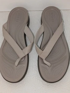 Crocs Capri V Lightweight Flip Flop Thong Sandal Women Sz 11 Dual Comfort Taupe - Picture 1 of 6