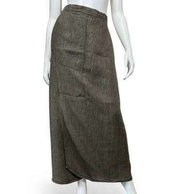 FLAX by Jeanne Engelhart Green Skirt Size Small Bark Cloth Linen Slanted Maxi S - Image 1 of 4