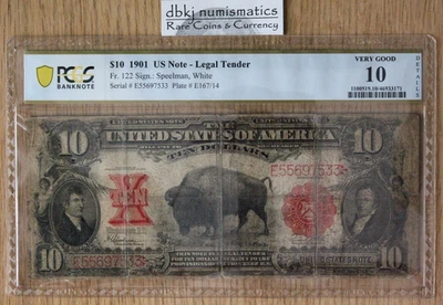 1901 - Licitación legal de $10 - Sello rojo - Fr122 - PCGS - Muy buenas 10 divisiones de borde Foto 1 de 2