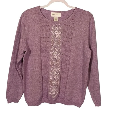 Alfred Dunner Sweater Women's Small Embellished Pullover Purple Cotton Blend - Image 1 of 4