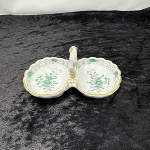 C577 Meissen Porzellan Schale 2 Fächer Indisch Grün Sammler Vintage - Picture 1 of 11