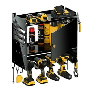 Power Tool Organizer Wall Mount Tool Cabinet, 4 Drill Slots, 100LBS Load Bearing - Picture 1 of 9