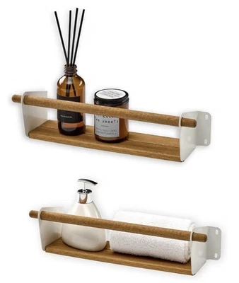 Juego de 2 Estantes de Pared Flotantes de Madera de Acacia 15.8"x2.8"x2.8" Almacenamiento Montado en Pared Foto 1 de 4