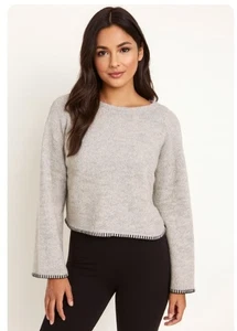 Suéter Zara Trafaluc Gris Cuadrado Recortado Tejido Negro Puntada Ribete Mujer Talla M - Imagen 1 de 6