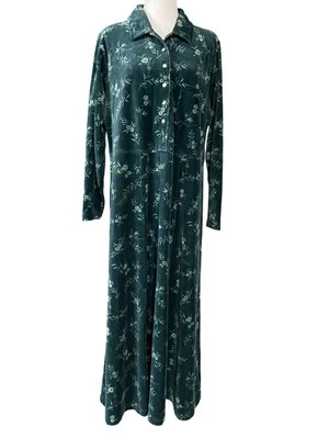 Vestido LL Bean Vintage Mujer 16 Floral Terciopelo Manga Larga Botón Maxi Salón Años 90 Foto 1 de 4