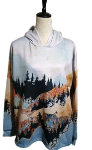 Mountain Forest Fall Scene Hoodie Long Sleeve Blue Multicolor SZ XXL Pullover - Picture 1 of 13