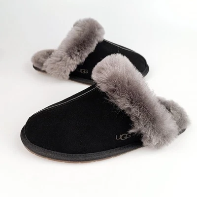 UGG Women's Scuffette II Black/Grey Slippers Sheepskin Warm Shoes 1106872 - Image 1 of 4