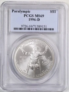 1996-D $1 Paralympics Commemorative Silver Dollar MS69 PCGS 71389151 - Picture 1 of 2