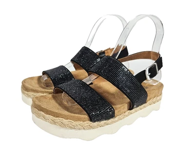 White Mountain Footbeds Austin Black Platform Sandals Women Size 7M Sparkly - Image 1 of 4