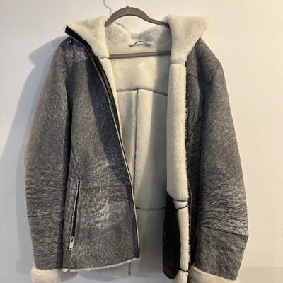 Chaqueta Sherpa Spellezo Para Hombre Piel de Oveja Cuero Con Capucha - Totalmente Nueva - Talla 50/L Foto 1 de 4