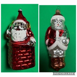 2 Vintage West Germany mundgeblasene Glasfiguren Ornamente Weihnachtsmann und Weihnachtsmann Kamin - Bild 1 von 10