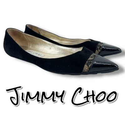 Jimmy Choo Ginny Ballet Flats Pointed Toe Patent Suede Lace Black Womens 36 (6) - Image 1 of 4