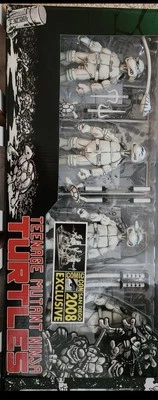 Firmado NECA TMNT Teenage Mutant Ninja Turtles NEGRO-BLANCO SDCC 2008 NUEVO PAQUETE DE 4 Foto 1 de 4