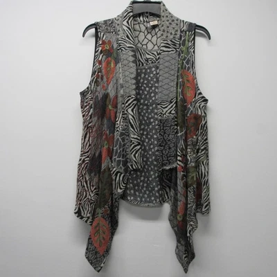 Anu 100% Wool Animal Print Floral Chain Stitch Embroidered Boho Draped Vest Sz S - Image 1 of 4