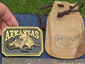 Vintage Official Arkansas Razorbacks Heritage Mint 1977 Solid Brass Belt Buckle  - Picture 1 of 5