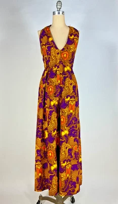 Vintage 1960's BAROQUE print unique homemade halter top palazzo pant jumpsuit Sm - Image 1 of 4