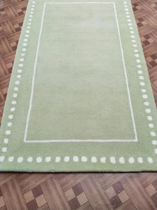 Mint Green Hand Tufted Area Rug 5x8 White Border Dotted Modern Minimalist Soft - Picture 1 of 9