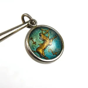 Vintage Sterling umgekehrter Intaglio Charm Schütze Sternzeichen doppelseitiger Anhänger - Bild 1 von 6