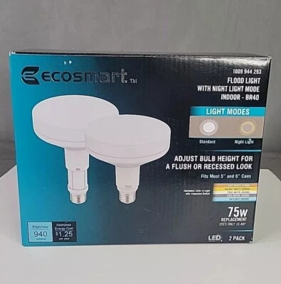 Ecosmart 75 Watt Replacement BR40 Flood Light Night Light Mode 2-Pack - Image 1 of 4