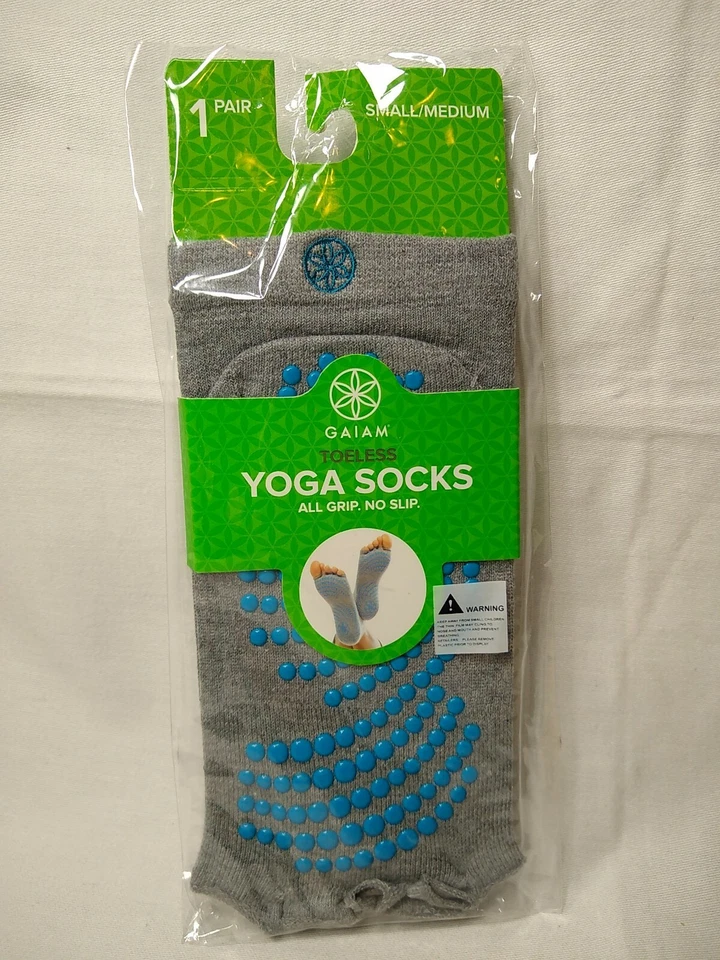 GRIPPY Yoga Toeless Socks Gaiam 1 Pair Small / Medium All Grip No Slip