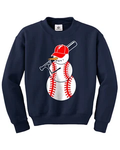 Baseball Snowman Youth Sweatshirt Fun Sports Team Winter Gift - Picture 1 of 6
