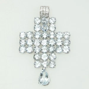 Gavello 18kt Weißgold Diamant & Aquamarin Tattoo Kreuz - 18k ORO 750 - Bild 1 von 6