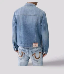True Religion Mens JESSE SN Trucker Jean Denim Jacket Golden Wash Medium $159 XL - Picture 1 of 9