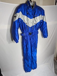Descente Ski Suit Size M Blue Aztec Embroidery Neon Blue Retro Mens Vintage Snow - Picture 1 of 20