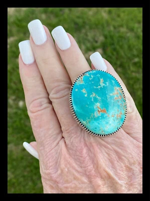 NAVAJO~HUGE ~ROYSTON TURQUOISE ~SINGLE STONE~RING~ROBERT LIVINGSTON - Image 1 of 4