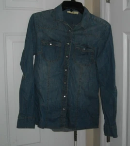 Top lungo LOVESTITCH denim, a scatto perlato, taglia small - Foto 1 di 7