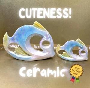 Vintage Ceramic Fish Cubist Pearlescent Sculptures MCM 1980's Large and Small - Bild 1 von 24
