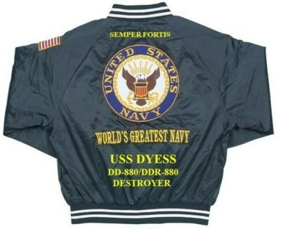 USS DYESS  DD-880/DDR-880  DESTROYER NAVY EMBROIDERED SATIN JACKET(BACK ONLY) - Image 1 of 4