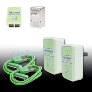 2X 4 USB PORTS HOME WALL ADAPTER+6FT CABLE POWER CHARGER GREEN GALAXY TAB NOTE - Picture 1 of 1