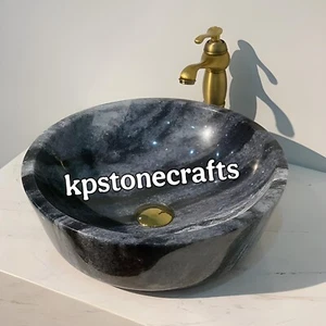 Black Stone Gray Design Round Washbasin | Natural Stone Countertop Sink | Handma - Picture 1 of 5