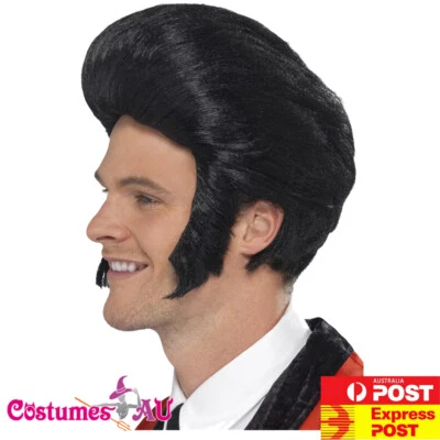 Mens 50's Quiff King Wig Black Danny T Birds 50s Grease Teddy Boy Wigs Rocker - Image 1 of 2