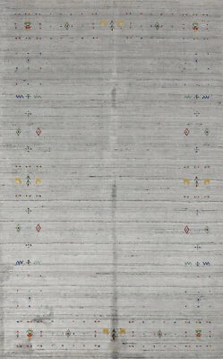 Oriental Gabbeh Indien Rug Grey Handmade Wool 5x8 ft - Image 1 of 4