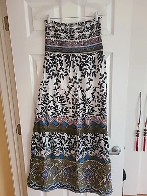 Magazine Dress Womens Cotton Strapless Long Maxi Floral Resort Beach Sz M - Изображение 1 из 4
