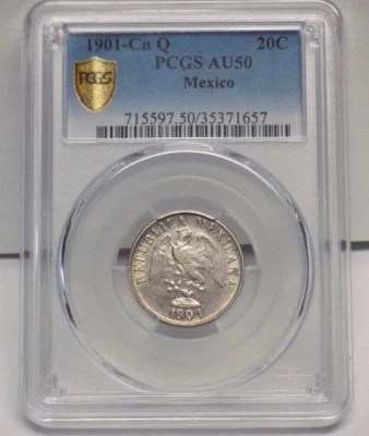 Moneda MÉXICO VEINTE CENTAVOS 1901-Cn Q 20C PCGS AU50 AU 50 Segunda República  Foto 1 de 4