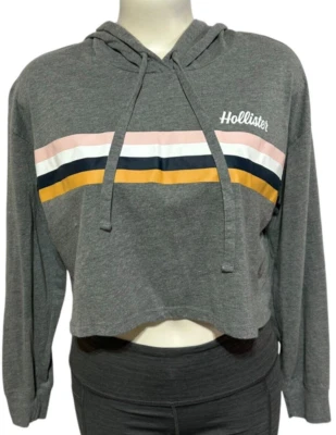 Camisa con capucha para mujer Hollister talla XS gris a rayas corte novio recortada Foto 1 de 4