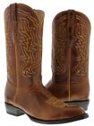 Mens Western Cowboy Boots Cognac Embroidered Leather Botas Vaquero Size 9.5, 12