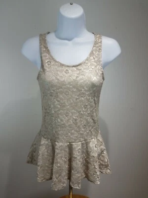 Soprano Womens Lace Shimmer Peplum Silver/Gray Sleeveless Floral Top Size Small - Image 1 of 4