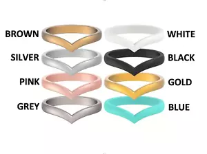 Silicone Rubber Wedding Ring Flexible Trendy Casual Men Women V HEART Design - Picture 1 of 9