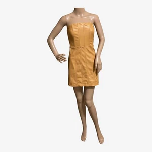 Zara Faux Leather Vegan Strapless Dress XS Camel Corset Bustier Club Blogger Fav - Picture 1 of 15