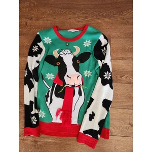 Jolly Sweaters Green Ugly Christmas Cow Knit Pullover Sweater Women's Size M - Picture 1 of 3