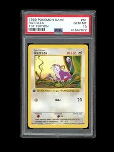 Pokemon PSA 10 GEMA COMO NUEVO Rattata 1ª Edición Conjunto Base Shadowless 1999 Tarjeta 61/102 - Imagen 1 de 2