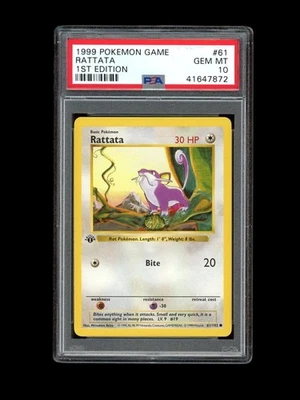 Pokemon PSA 10 GEM MINT Rattata 1st Edition Base Set Shadowless 1999 Card 61/102 - Image 1 of 2